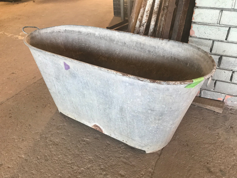 Vintage industrial French 1940s galvanized kids bath tub #2445