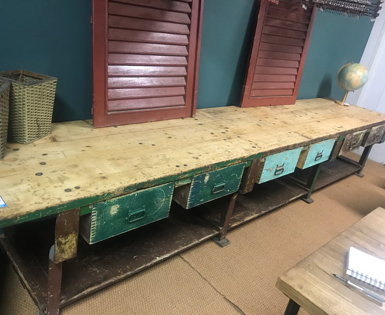 Vintage industrial European workbench table counter  kitchen island #2472