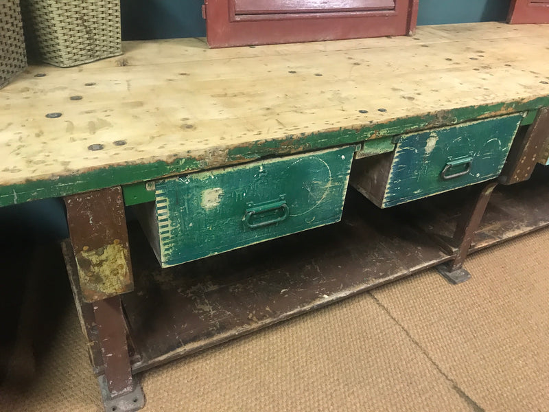 Vintage industrial European workbench table counter  kitchen island #2472