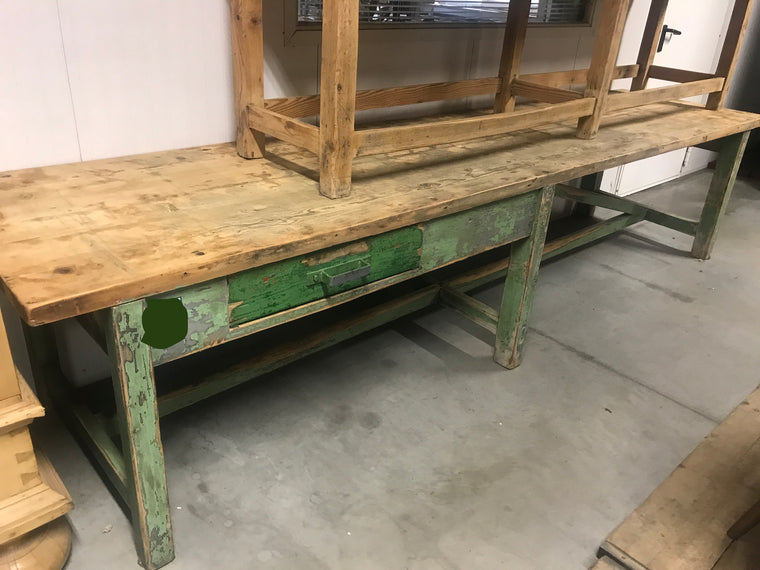 Vintage industrial European workbench table counter  kitchen island #B2473.BYRON