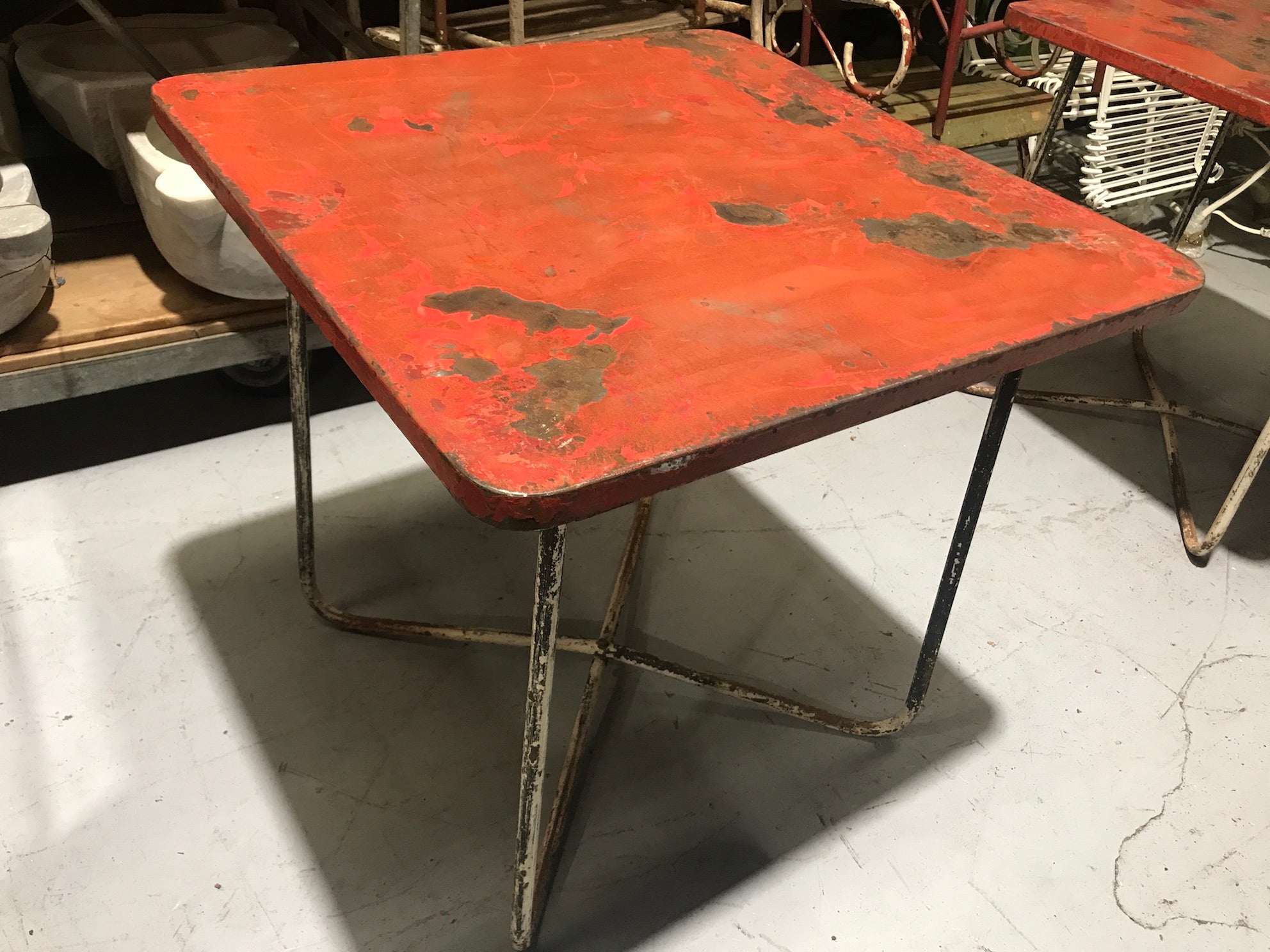 Vintage French metal cafe bistro table #2492