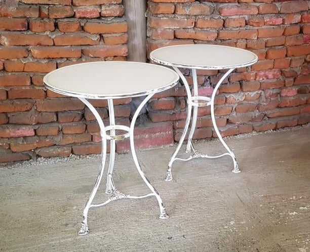 Vintage French metal cafe bistro table #2498.