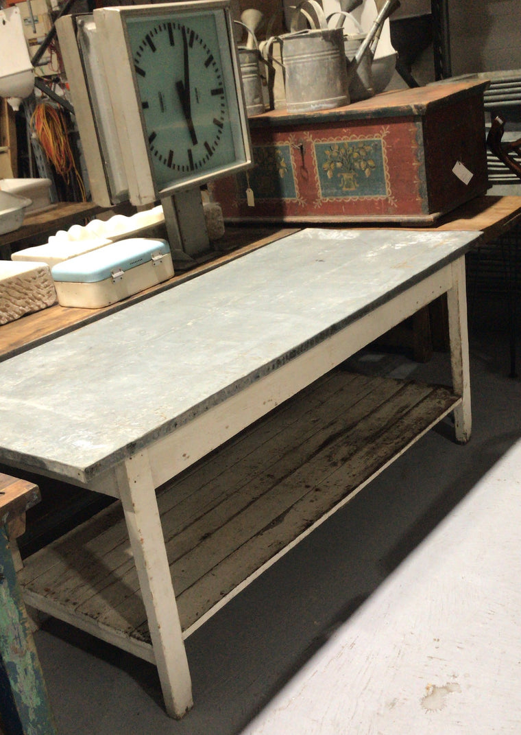 Vintage French bakers zinc top kitchen dining tables 2.0 mt #2506 Byron