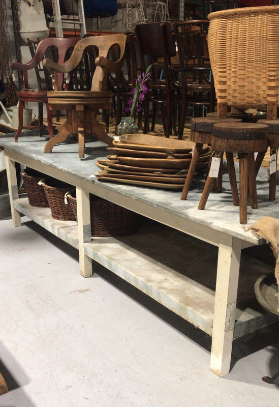 Vintage French bakers zinc top kitchen dining tables 3.4 mt #2507