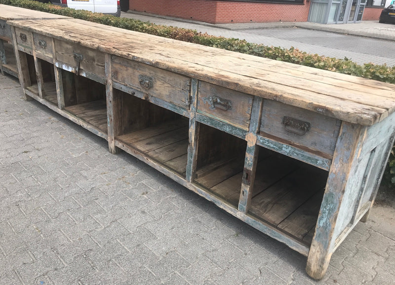 Vintage industrial European workbench table counter kitchen island 3.9 mt #2515