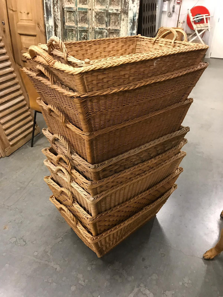 Vintage French cane willow bakers baskets  #2541