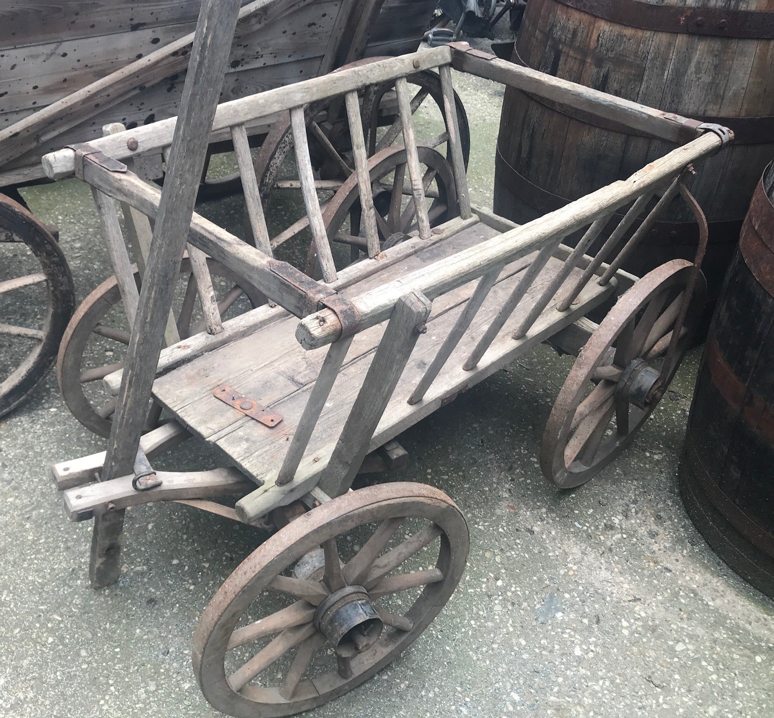 Vintage industrial European wooden pumpkin cart #2557 December container