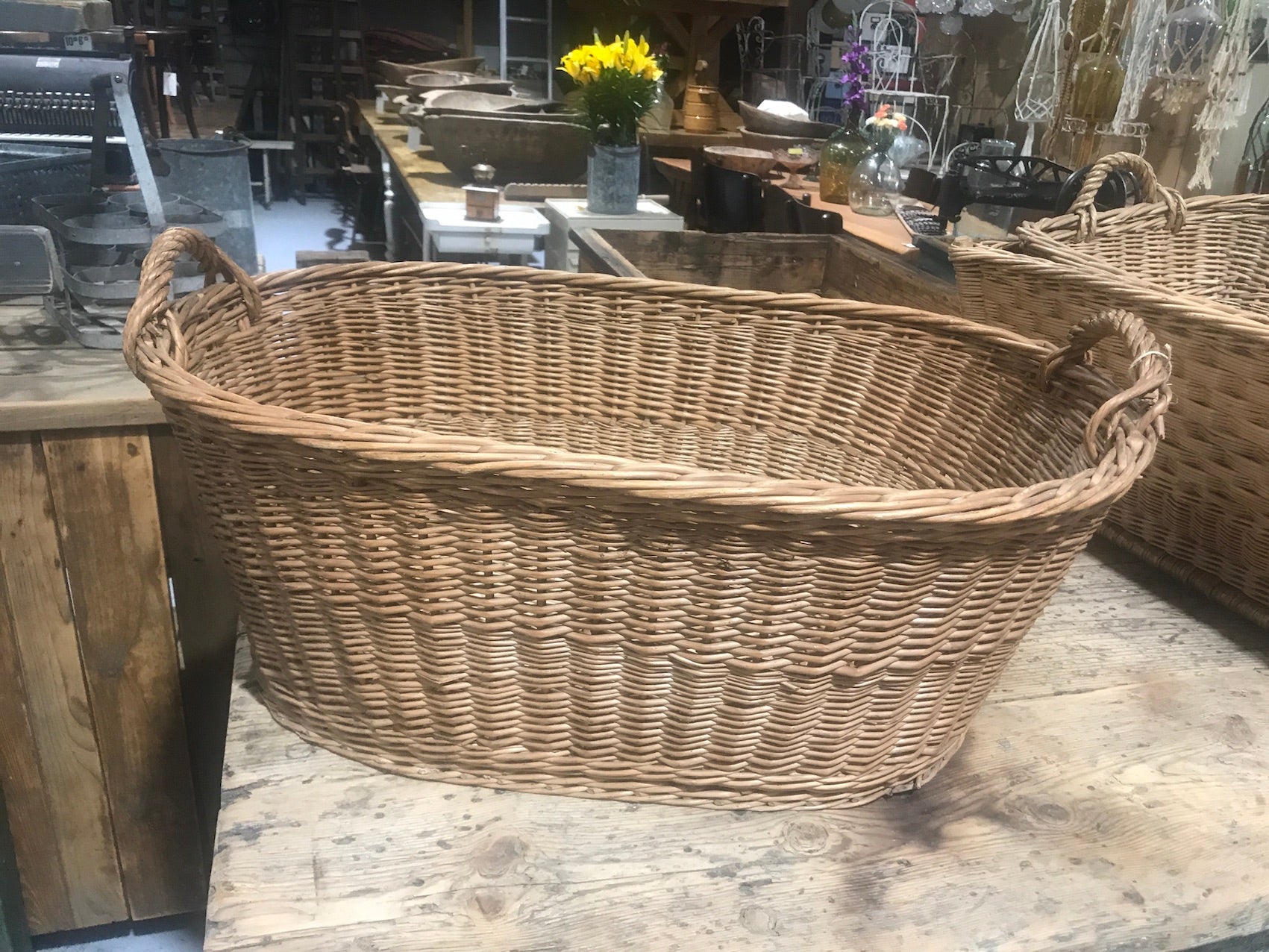 Vintage industrial French cane willow bakers basket  #2562/1