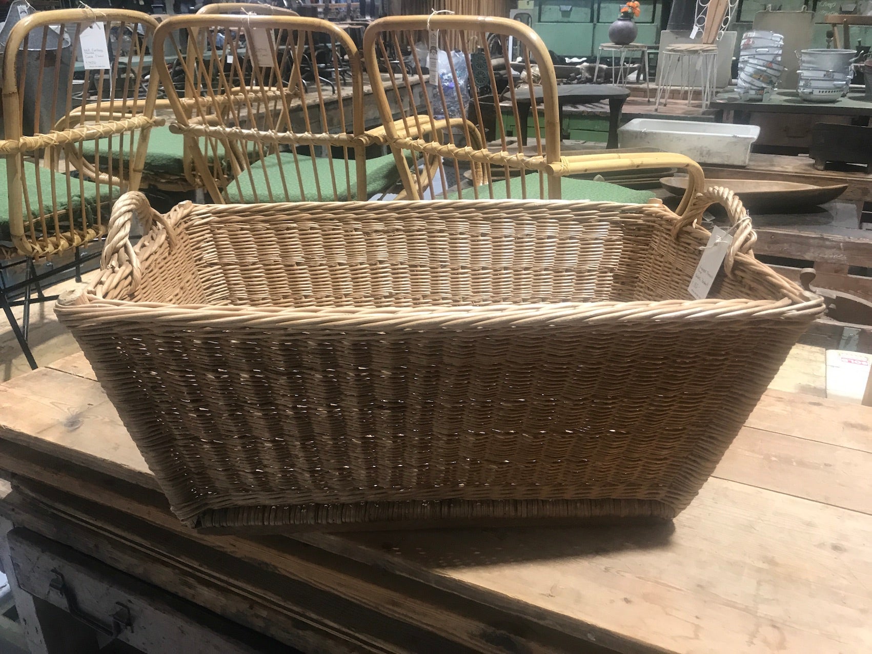 Vintage industrial French cane willow bakers basket  #2562/10