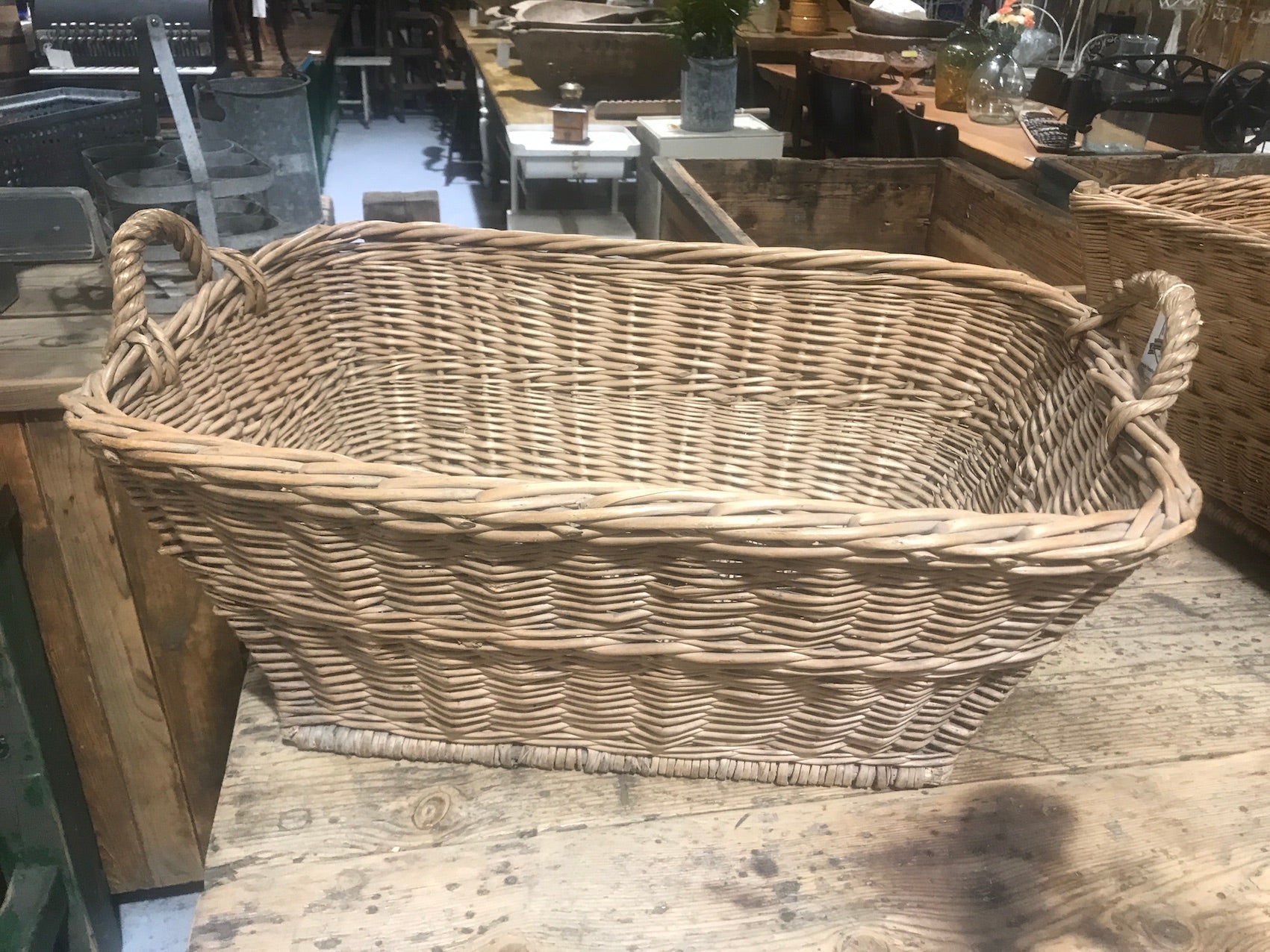 Vintage industrial French cane willow bakers basket  #2562/2