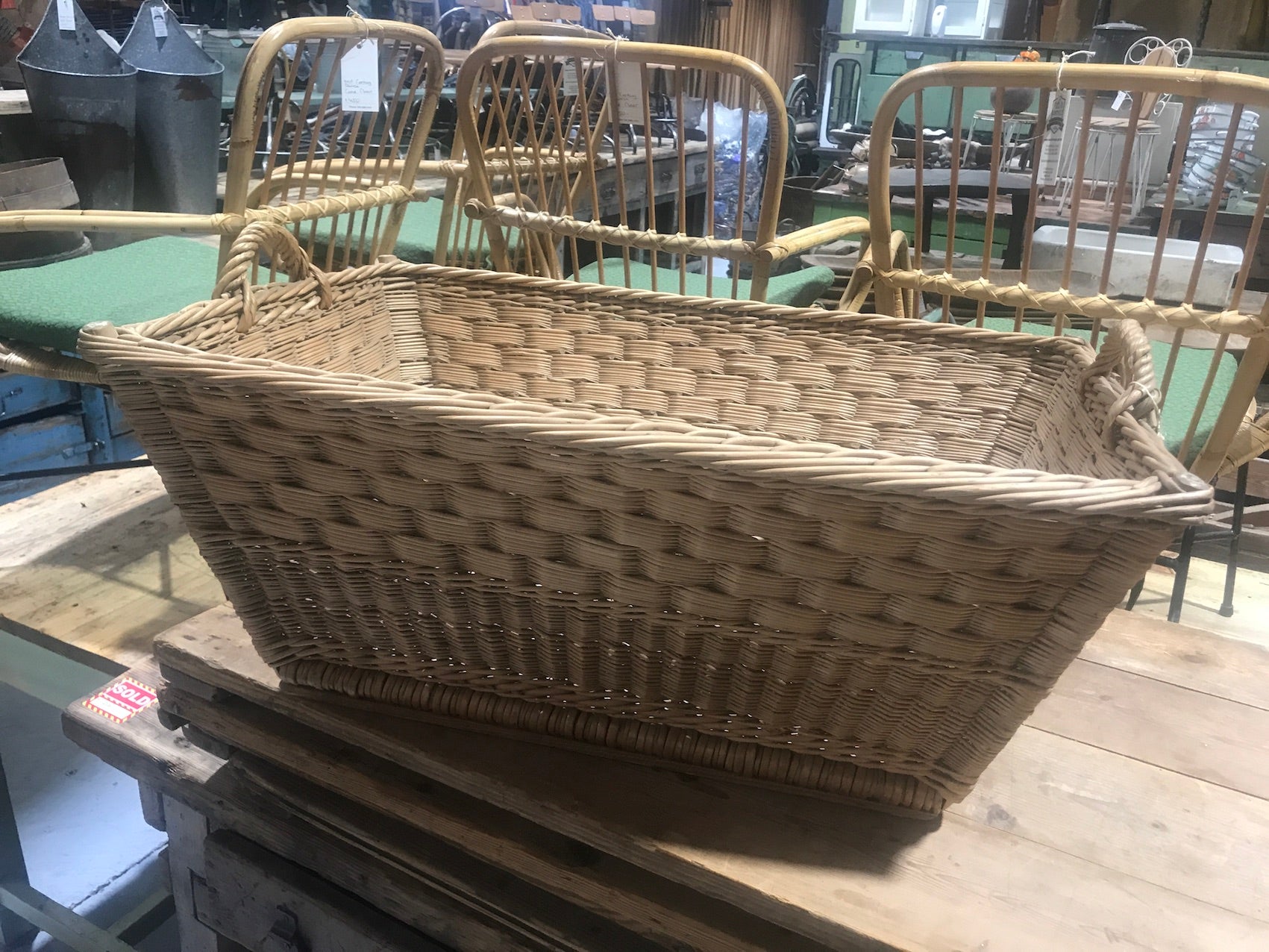 Vintage industrial French cane willow bakers basket  #2562/5