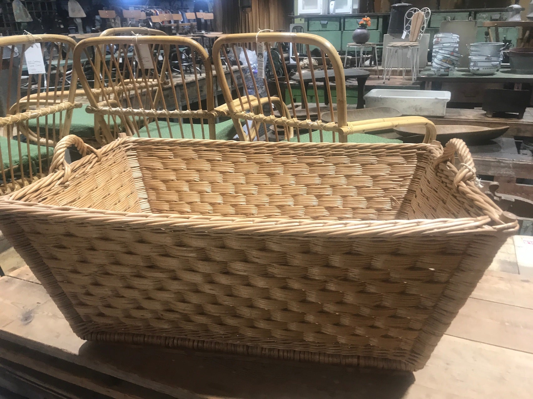 Vintage industrial French cane willow bakers basket  #2562/8