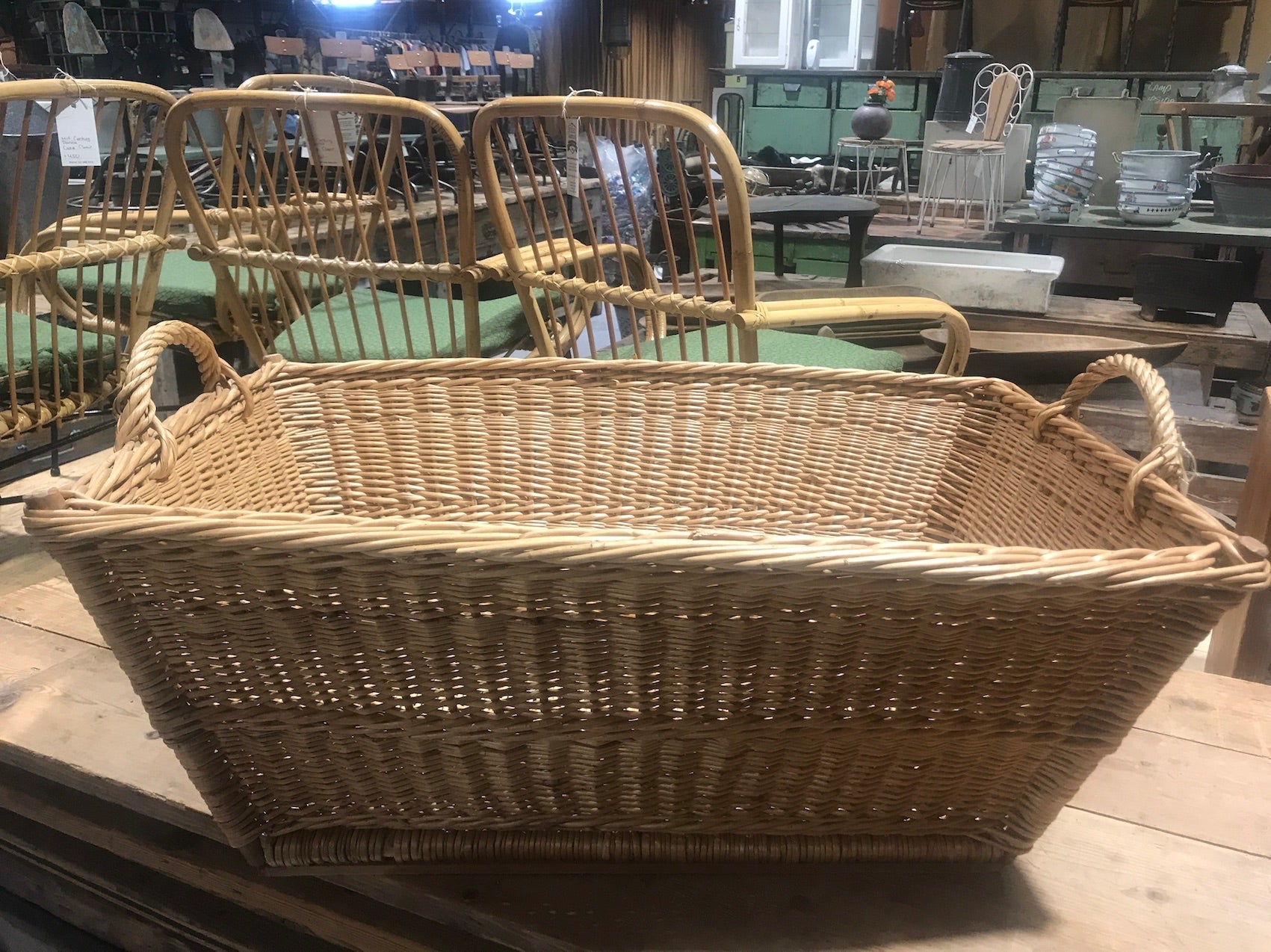 Vintage industrial French cane willow bakers basket  #2562/9