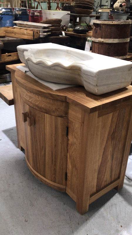 Vintage Turkish Marble sink and Oak cabinet #2563 oak CABINET ONLY