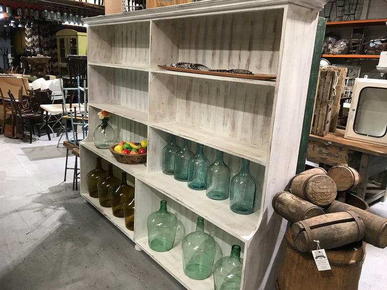 Vintage industrial European wooden general store  shelving unit #2583