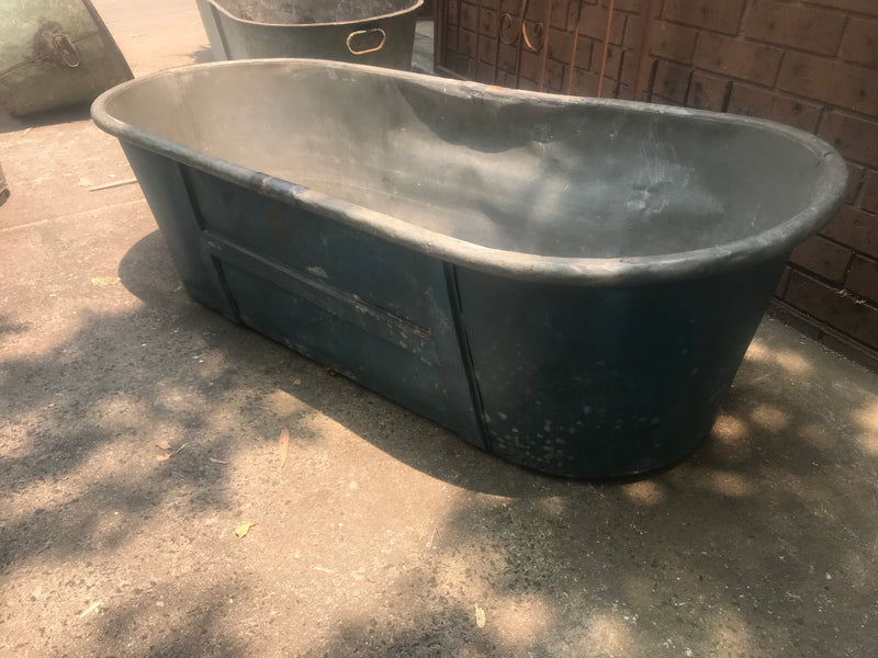 Vintage industrial French galvanized bath tub #2607/3 blue