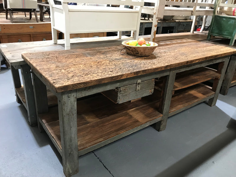 Vintage industrial European workbench table counter kitchen island 2.5 mt #2629