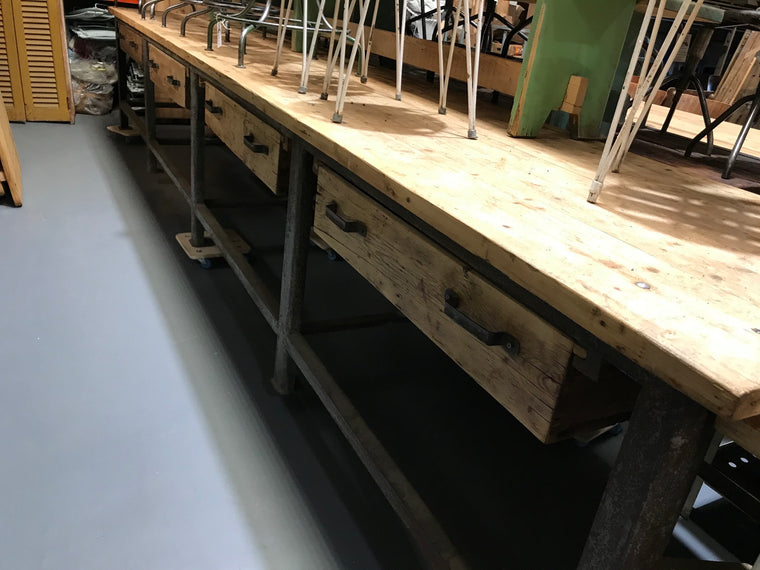 Vintage industrial European workbench table counter kitchen island 5.0 mt #2633