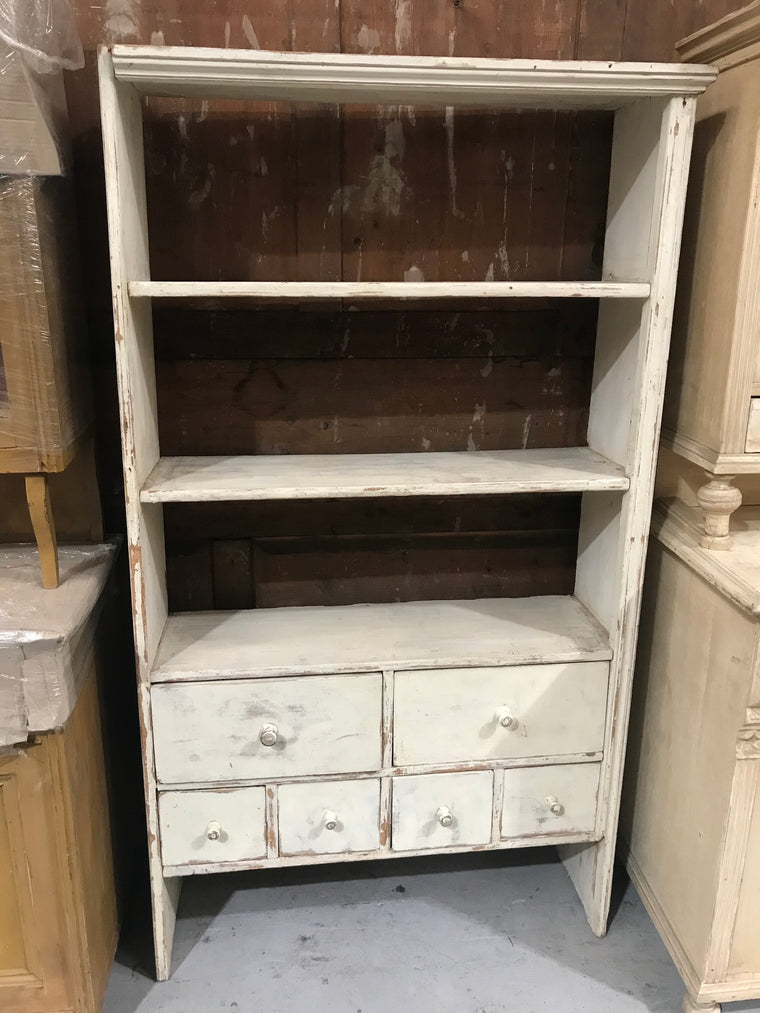 Vintage European wooden kitchen shelf unit #2637a
