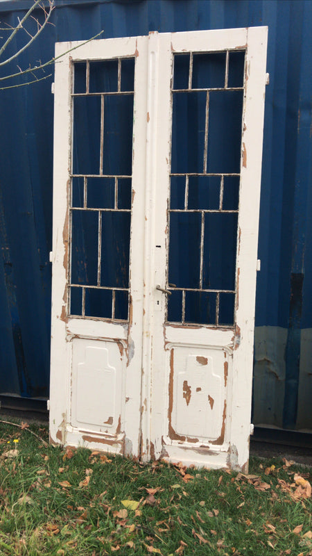 Vintage French wooden double house doors #2660 white