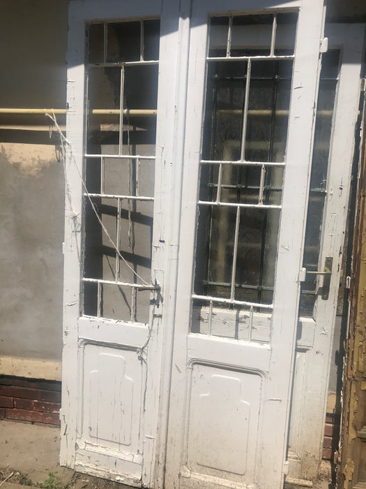 Vintage French wooden double house doors #2660 white