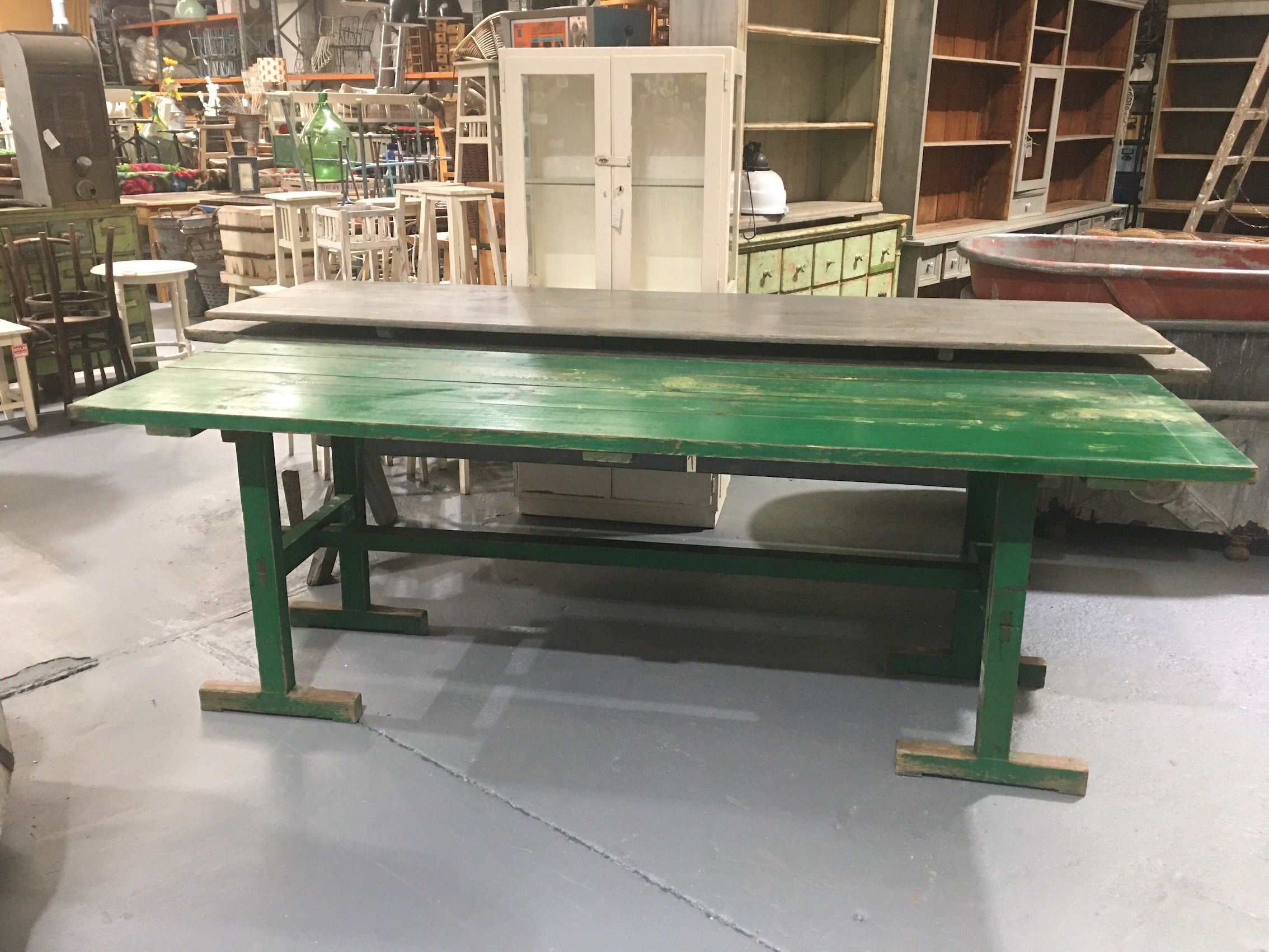 Vintage European Kitchen Farmhouse Trestle Table #B2666 Byron