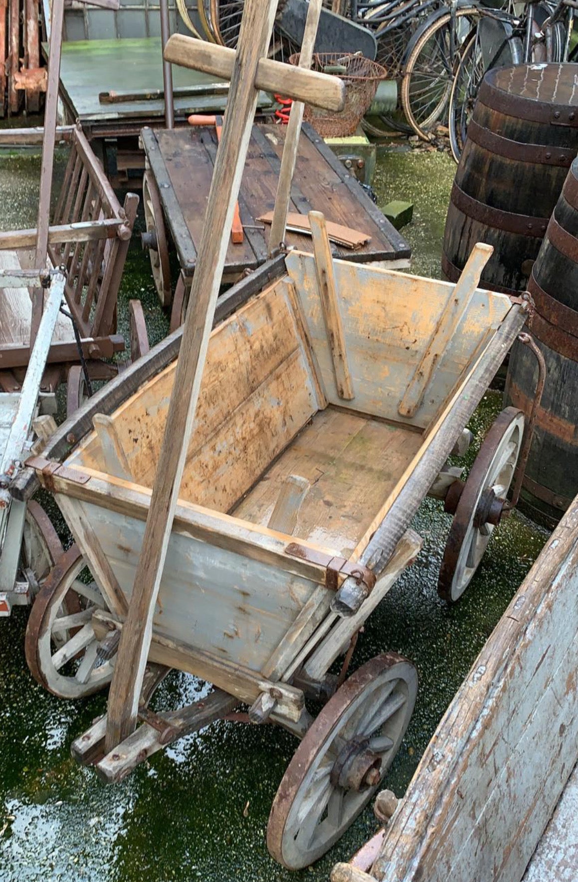 Vintage European wooden pumpkin cart #2711