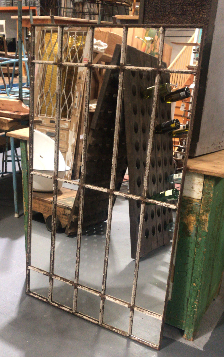 Vintage industrial European cast iron  window mirror # 2732