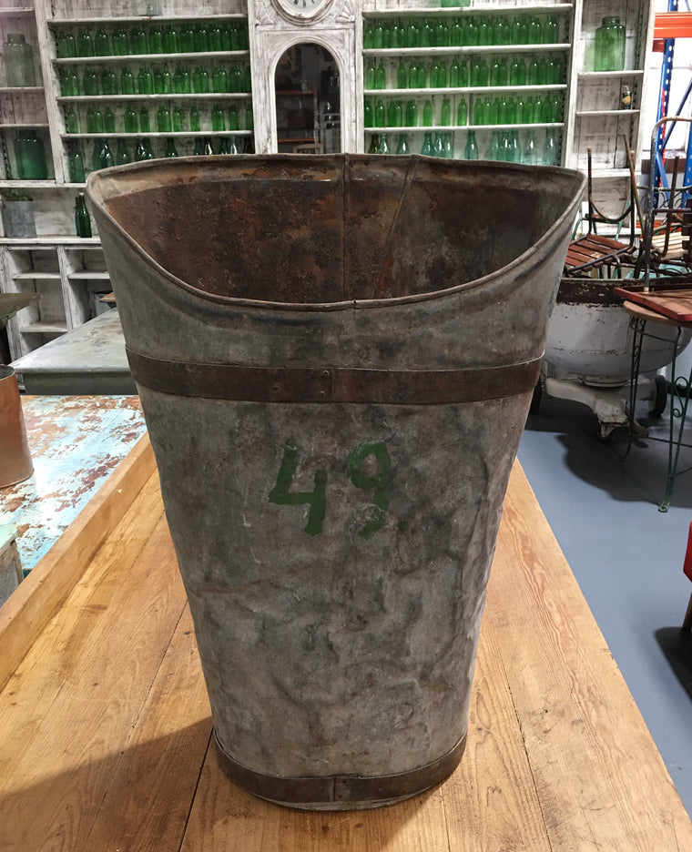 Vintage industrial French tin grape picking back packs  #2756