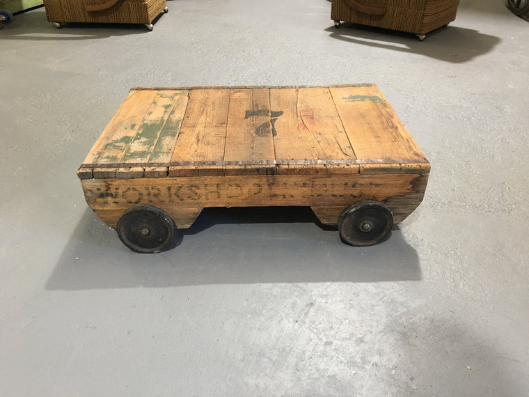 Vintage industrial European rail cart COFFEE table  #2774