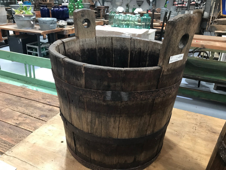 Vintage industrial French oak round wine barrel #1984/2