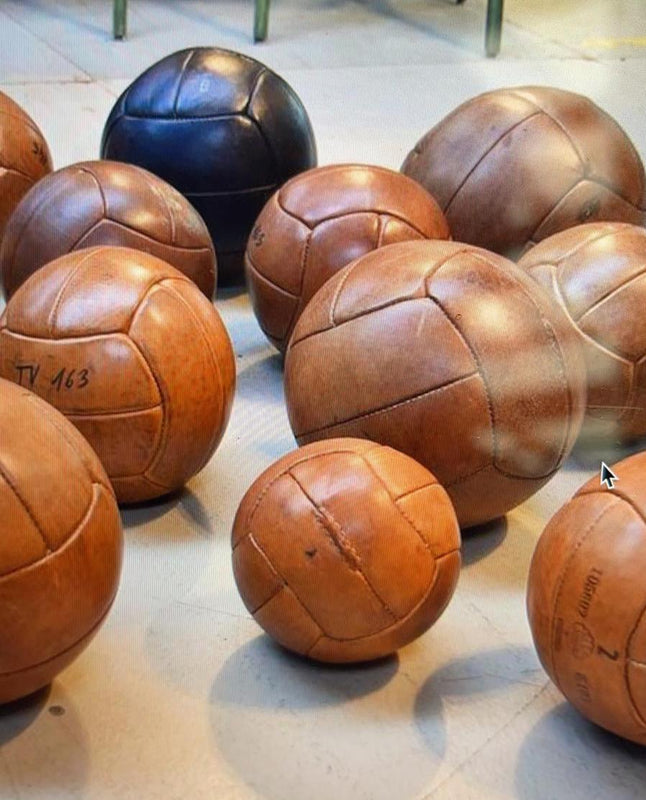 1940s Romanian Leather Medicine Ball #3684F Byron