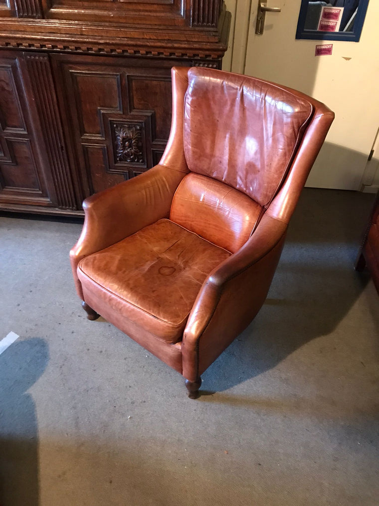 Vintage French 1940s Leather Club Chair  #3728