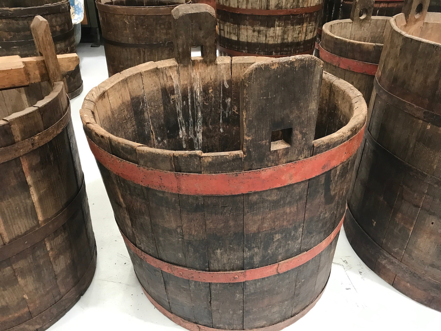 Vintage industrial French oak round wine barrel #1985/3