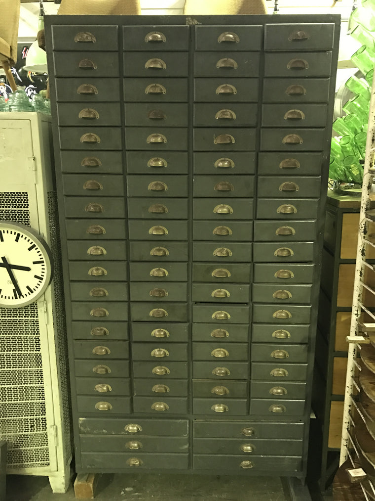 Vintage industrial Dutch bank of drawers cabinet #1600