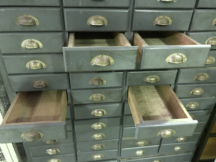 Vintage industrial Dutch bank of drawers cabinet #1600