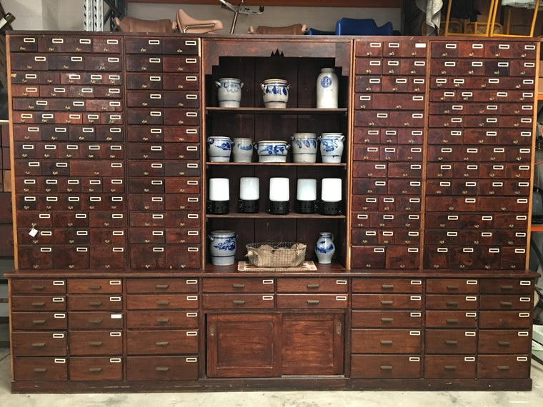 Vintage industrial French 1940s bank of 187 drawers #1198