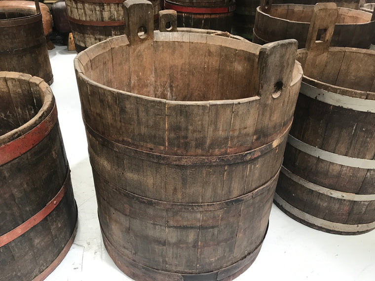 Vintage industrial French oak round wine barrel #1986/4