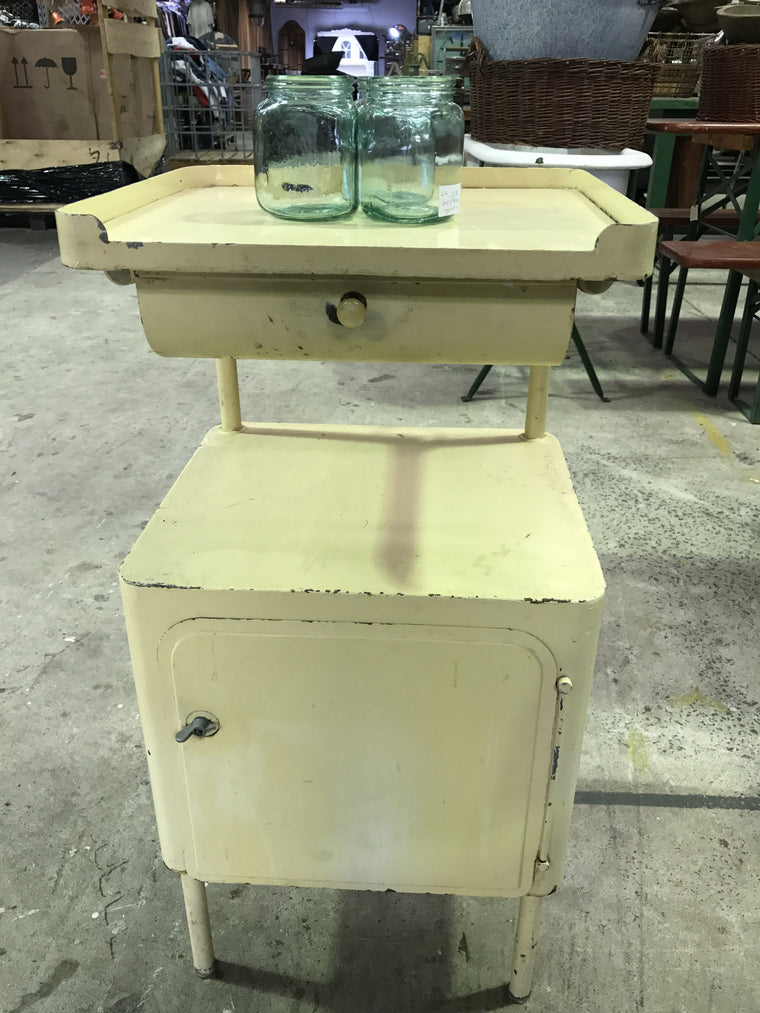 Vintage industrial German hospital bedside table #696