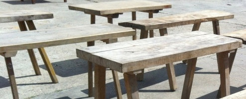 Vintage industrial Czech wooden hallway table consoles #1936