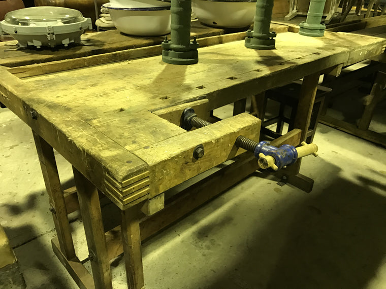 Vintage industrial French carpenters workbench #1632