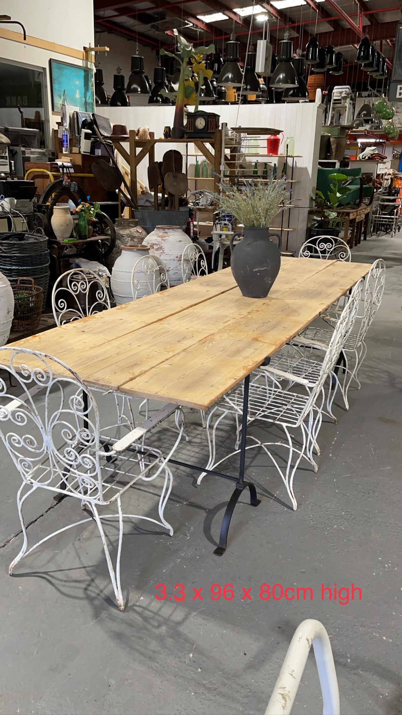 Vintage European Wrought Iron Tresle Table #3481 Byron