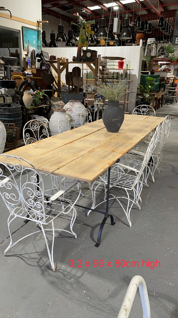Vintage European Wrought Iron Tresle Table #3481 Byron
