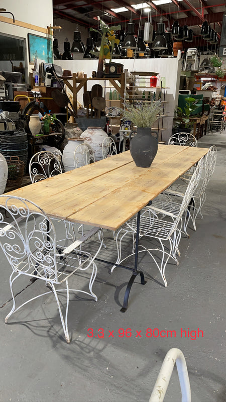Vintage European Wrought Iron Tresle Table #3481 Byron