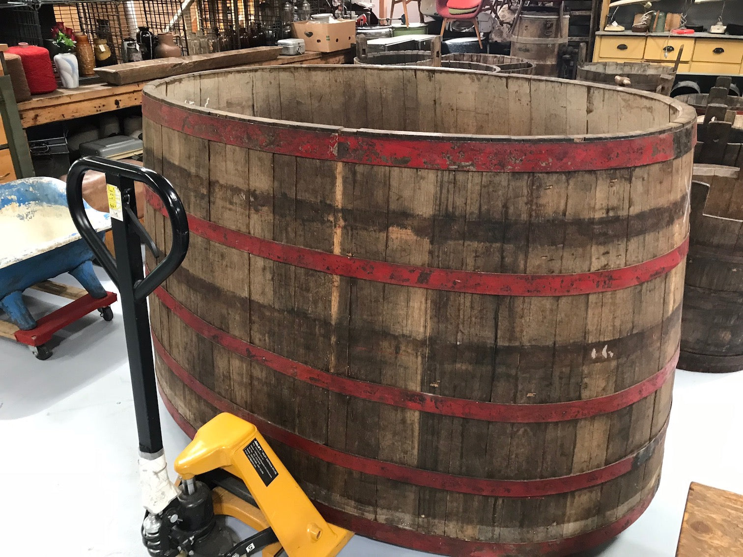 Vintage industrial French oak oval huge wine barrel #1982/5