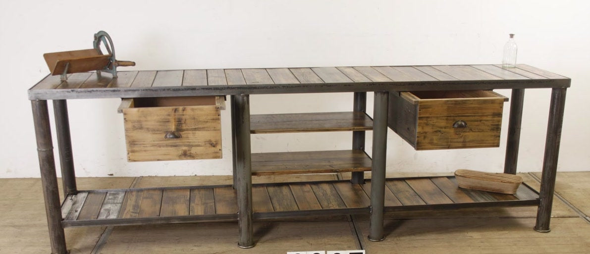 Vintage industrial European workbench table counter Kitchen island  2.7 mt #2200/ 6911 in Byron