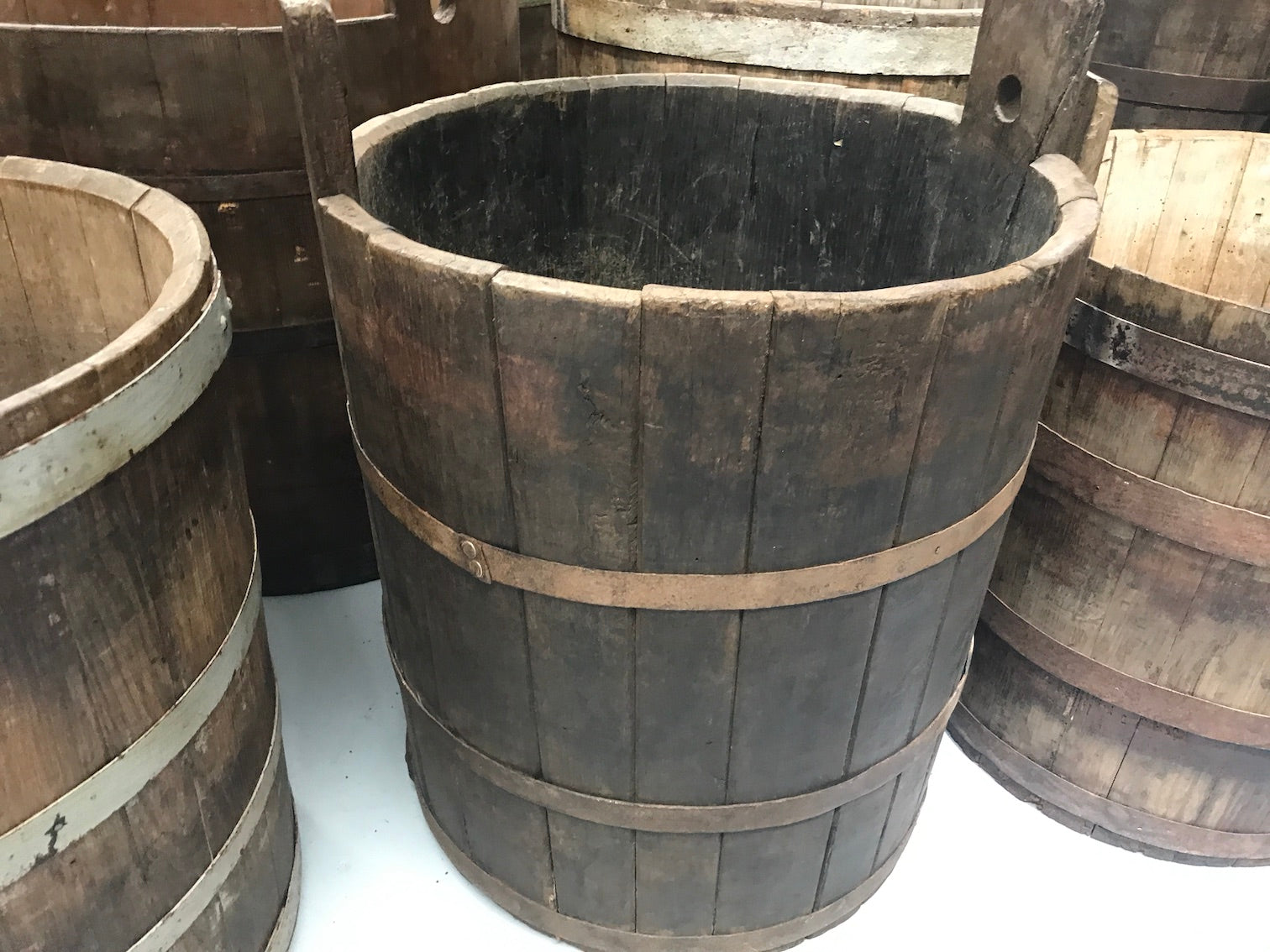 Vintage industrial French oak round wine barrel #1988/6