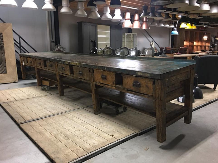 Vintage industrial European workbench table counter Kitchen island 5.3 meter #2188/ 7117