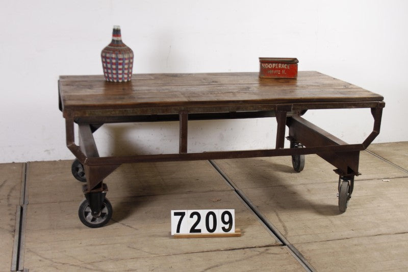 Vintage industrial European rail cart coffee table #2198/7206