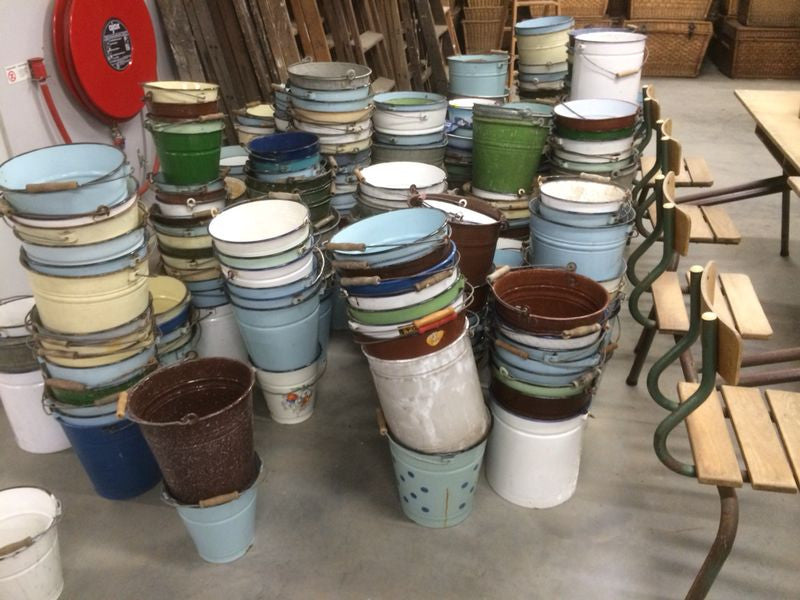 Vintage industrial European enamel water buckets #783